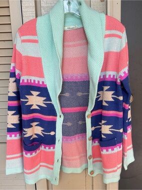 Ellison Cardigan Sweater - Vibrant Aztec Design- Size Small
